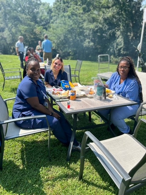 Staff enjoying a picnic lunch at an outdoor table