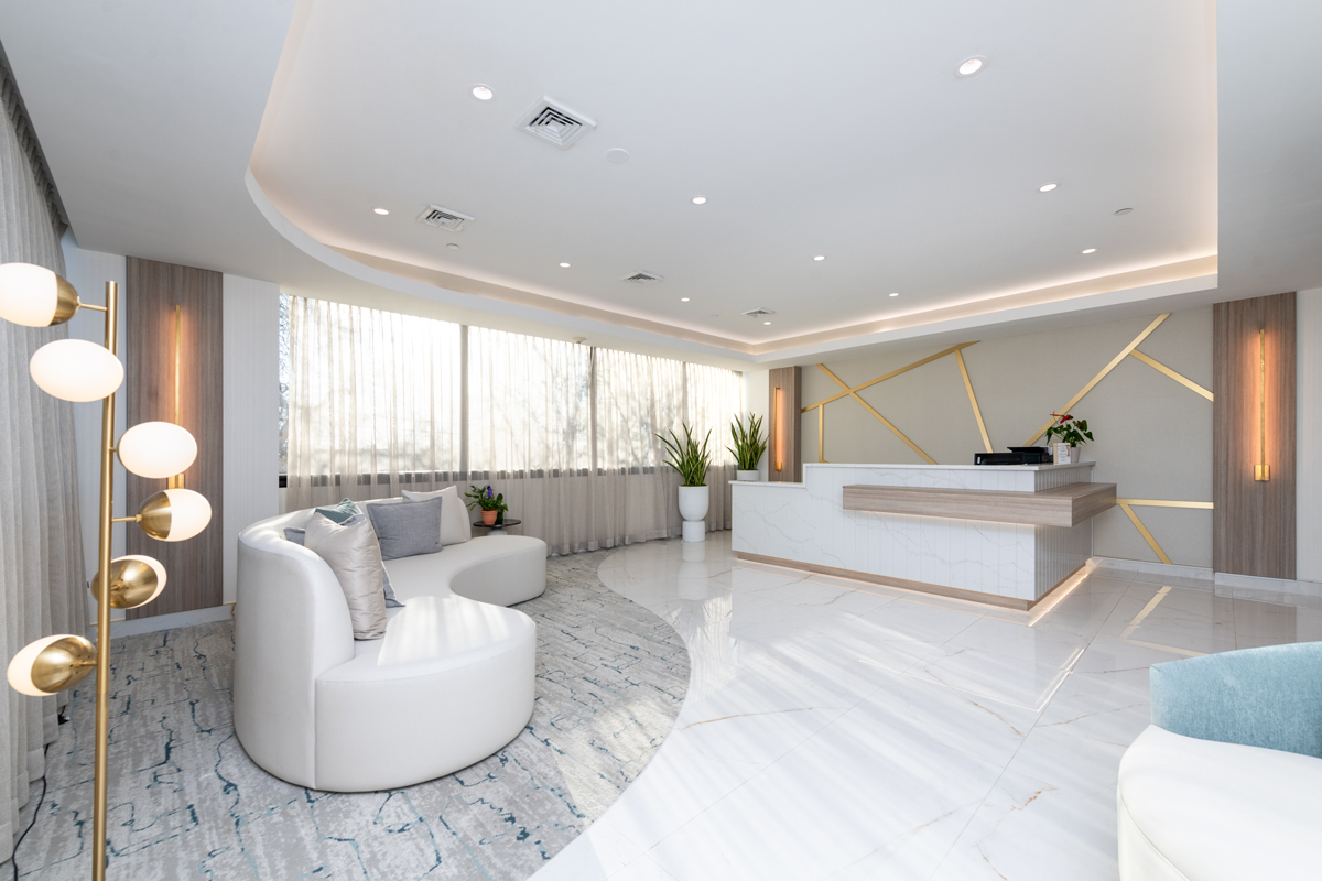 Bright and modern interior lobby of the facility