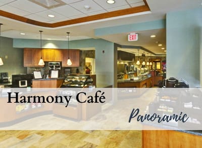 Interior view of the dining area with café services
