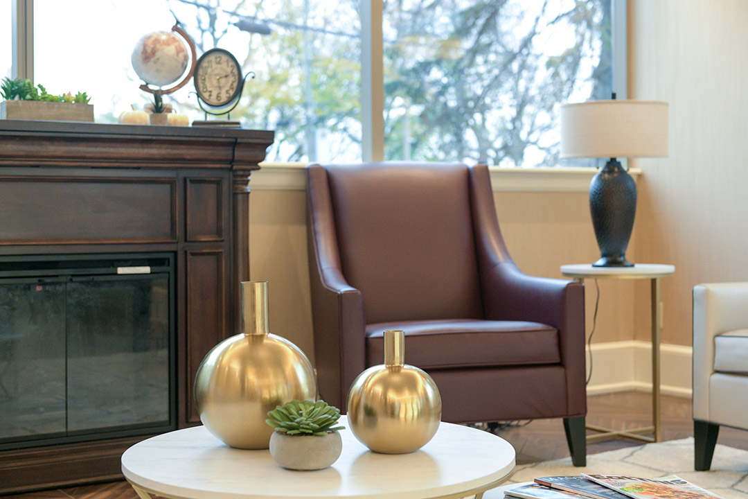 Cozy interior lounge area with decorative vases