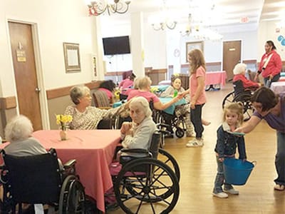 Residents engaging in activities in a common area