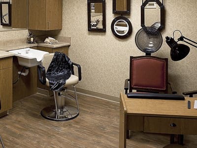 Interior beauty salon with chairs and mirrors