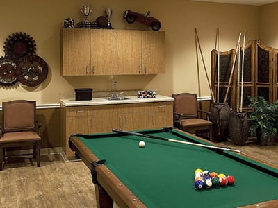 Billiards table in a recreational room