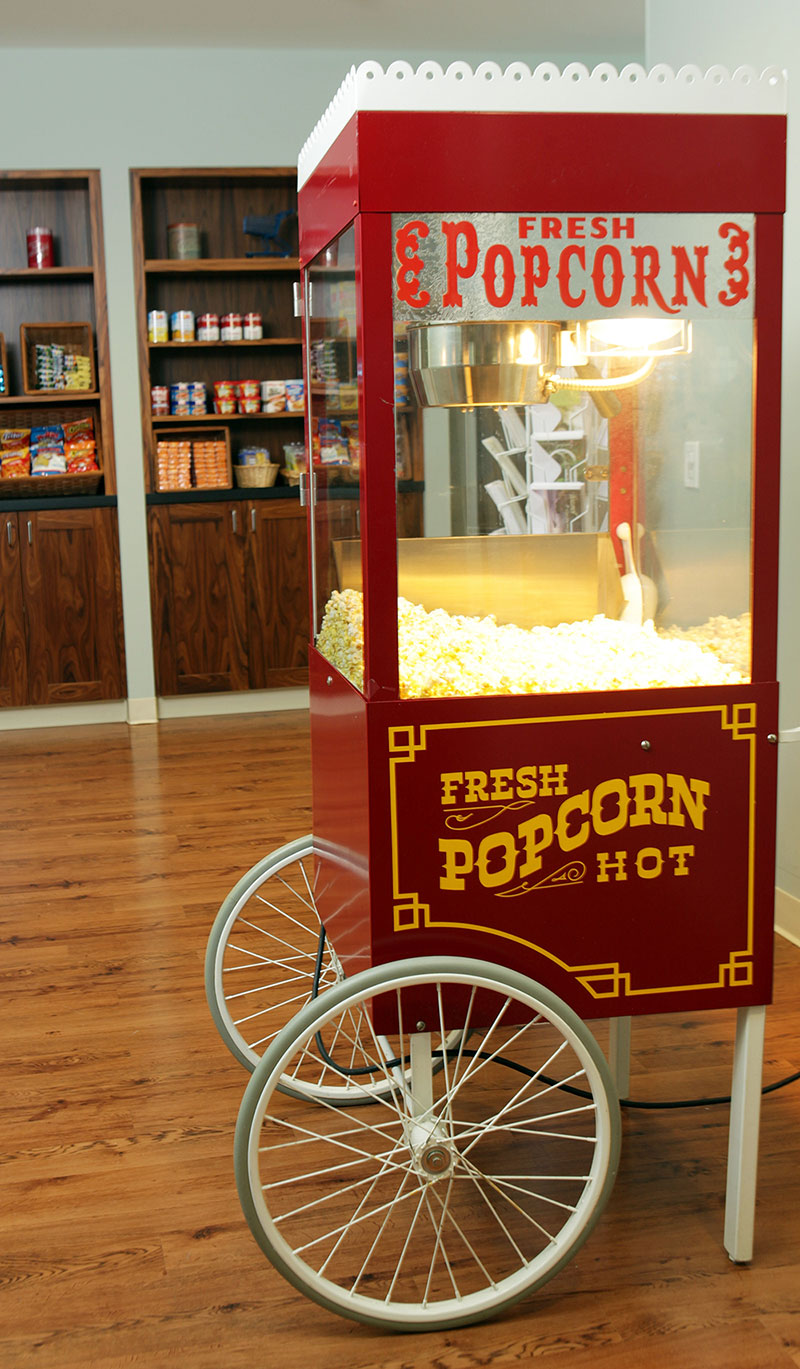 Vintage popcorn machine in a facility common area