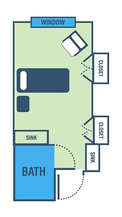 Detailed architectural floor plan of a resident room