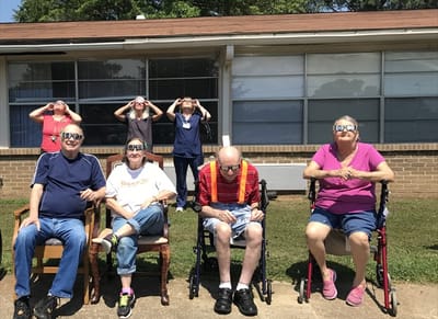 Residents enjoying time outdoors with sunglasses