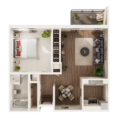 Layout of a contemporary one-bedroom apartment