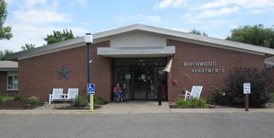Exterior view of Birchwood Apartments entrance