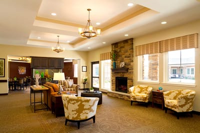 Cozy living area with comfortable seating and fireplace