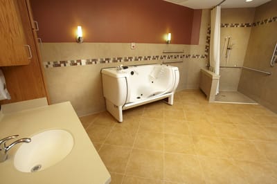 Accessible bathroom facility with modern amenities