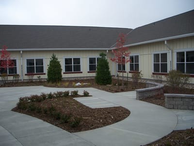 Pathway with landscaped garden in an outdoor space