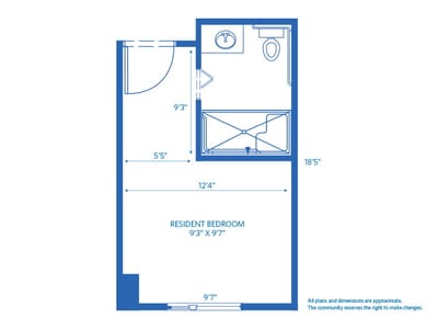 Architectural floor plan of a resident bedroom
