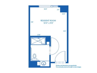 Architectural floor plan of a resident room