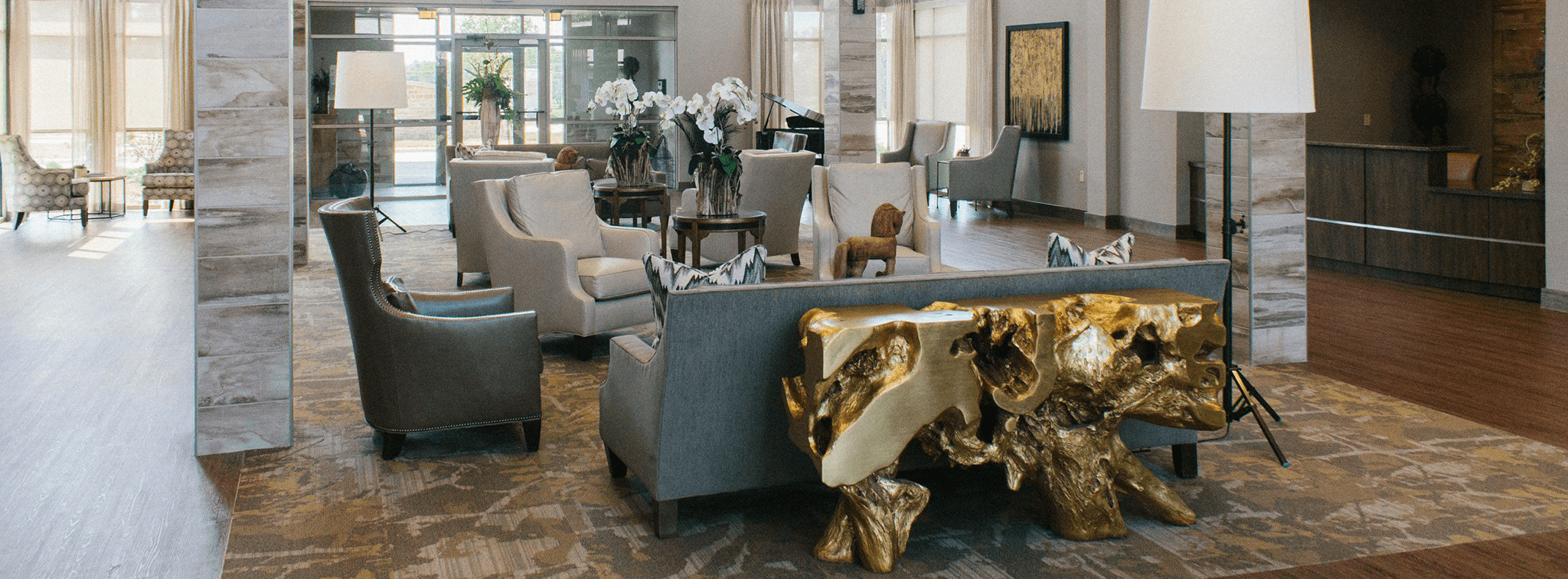 Bright and inviting common area with elegant furniture