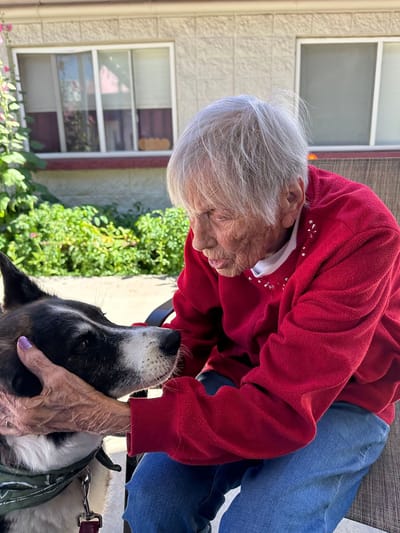 Resident interacting with a dog outside