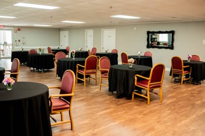 Interior view of an activity room set up for an event