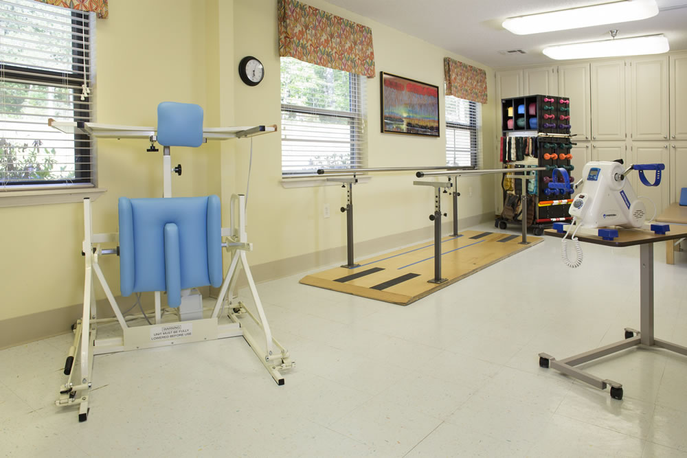 Interior rehabilitation space with exercise equipment