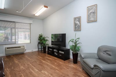 Interior view of a common area with furniture