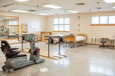 Interior view of a therapy room with equipment