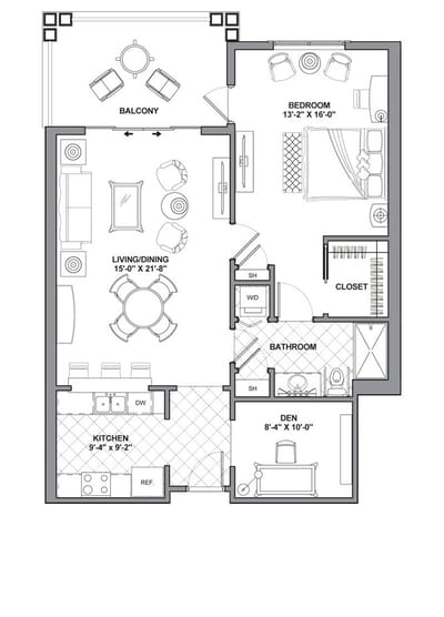 Architectural floor plan of a residential unit