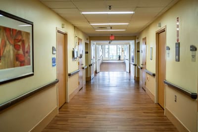 Interior hallway of a senior living facility