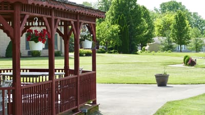 A gazebo in a serene outdoor space