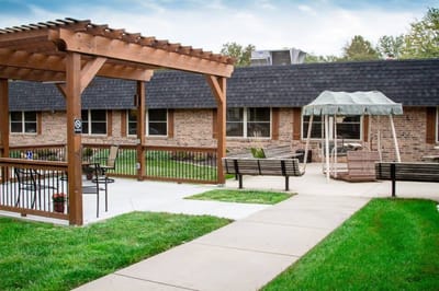 Outdoor area with benches and a gazebo