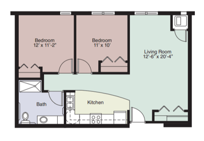 Architectural floor plan of a living unit layout