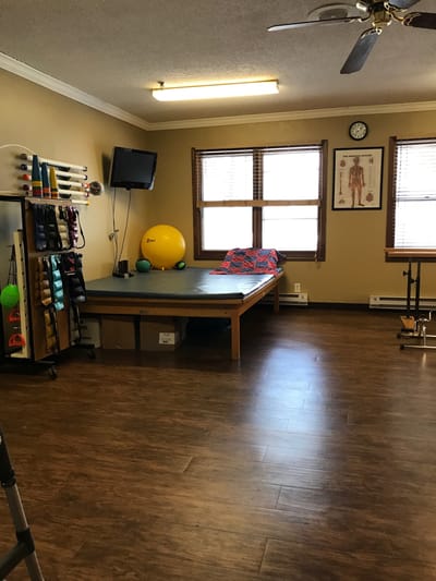 Interior rehabilitation area with exercise equipment