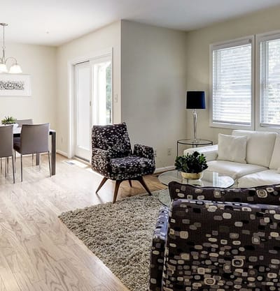 Bright interior living space with modern furniture