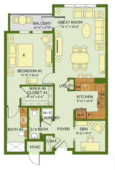 Architectural floor plan of a living unit