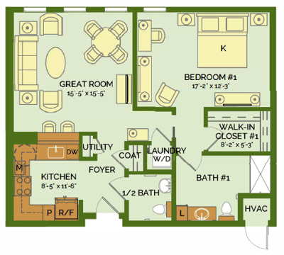 Architectural floor plan of a resident unit