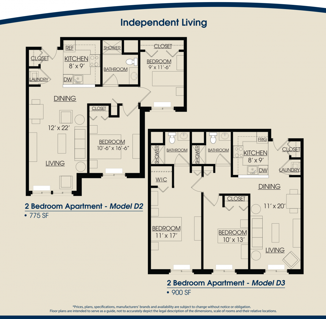 Architectural floor plan of a two-bedroom apartment