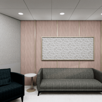 Modern interior lounge area with couch and artwork