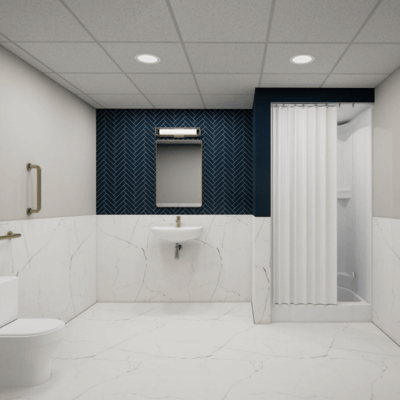 Modern bathroom interior with marble finishes