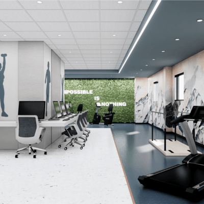 Interior view of a fitness area with exercise equipment
