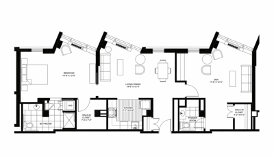 Architectural floor plan of a resident unit
