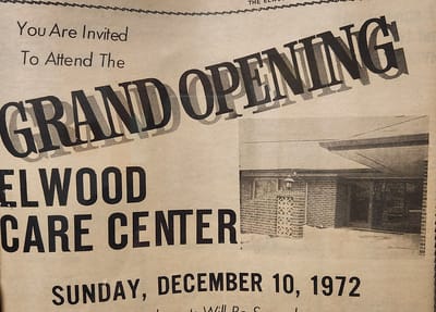 Historical invitation to grand opening of Elwood Care Center