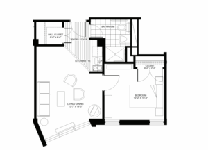 Architectural floor plan of a resident unit