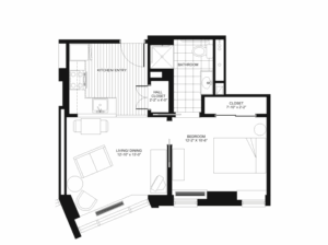 Architectural floor plan of a resident unit