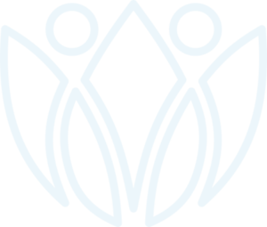 Logo featuring stylized figures and leaves