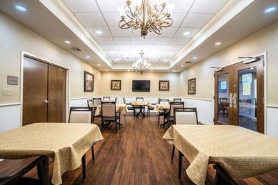 Interior dining room with tables and chairs