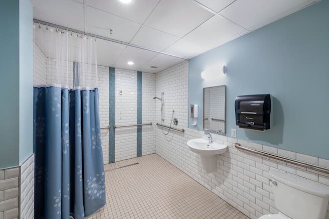 Clean and accessible shower room in a nursing facility