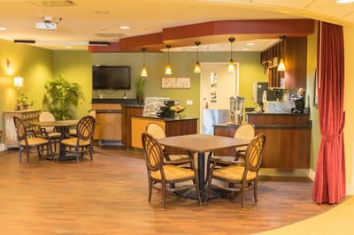 Interior common area with seating and refreshments