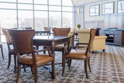 Interior common area with seating and tables