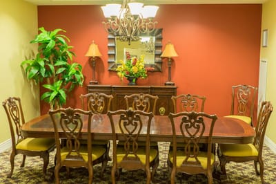 Dining room with elegant wooden furniture and decor