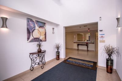 Welcoming entryway of a senior living facility