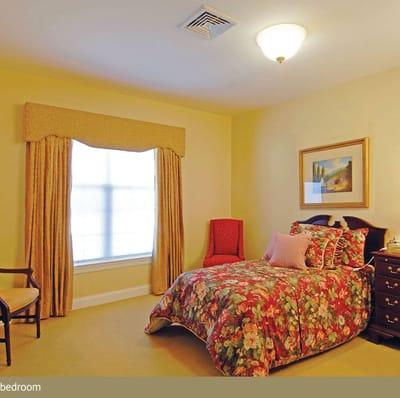 Cozy interior of a private resident room with floral decor