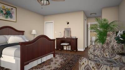 Cozy resident room with furniture and decor