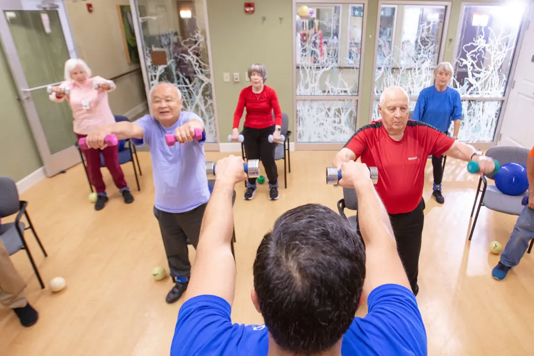 Residents participating in a group exercise class